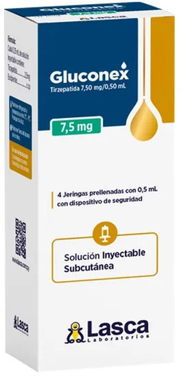 Tirzepatida Gluconex Lasca 30mg · 4 ampolas de 7.5mg
