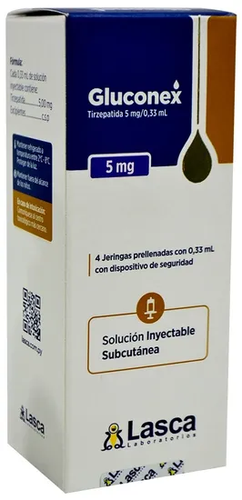 Tirzepatida Gluconex Lasca 20mg · 4 ampolas de 5mg