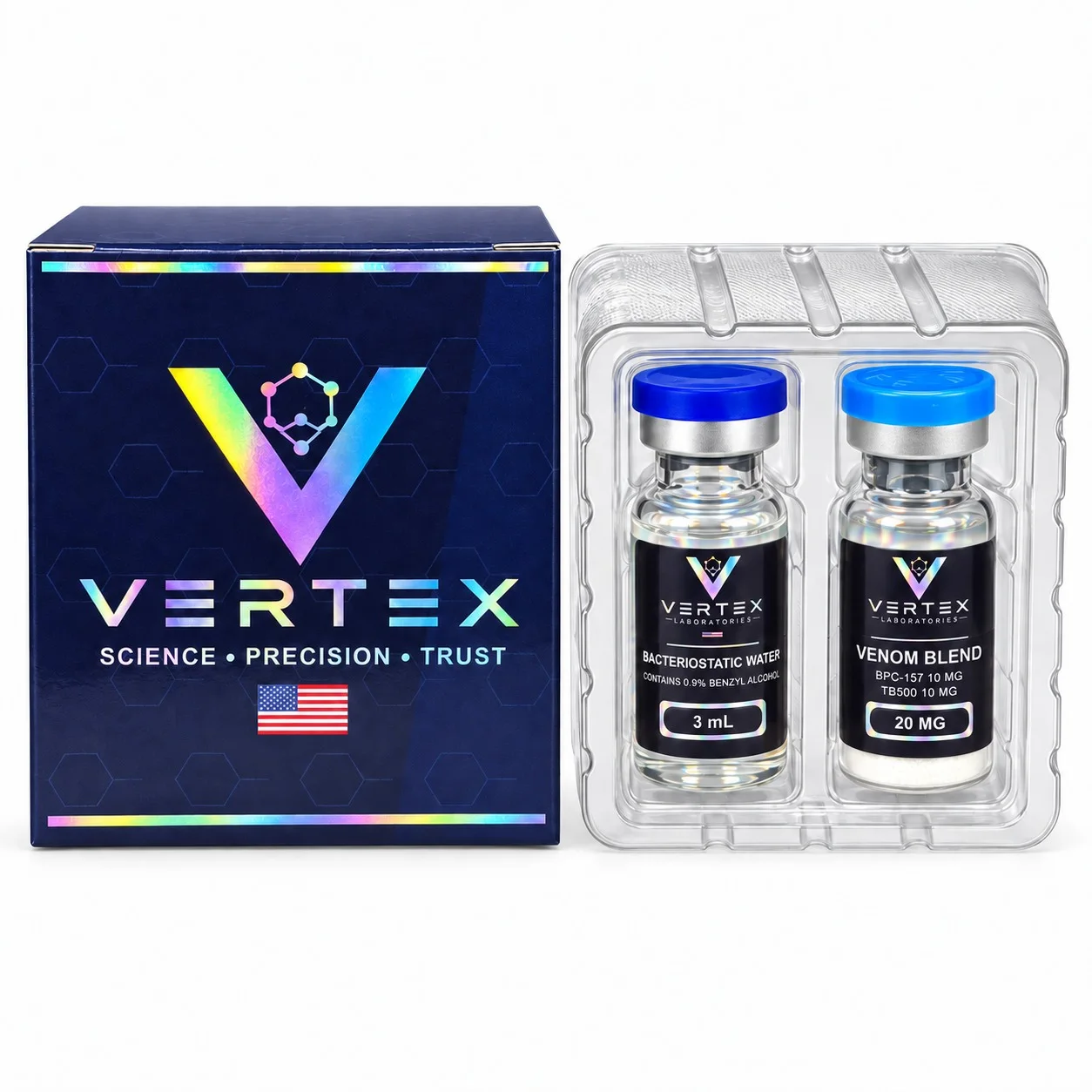 Vertex Venom Blend 20 mg (BPC-157 10 mg + TB500 10 mg no mesmo frasco) acompanha Água Bacteriostática 3 mL