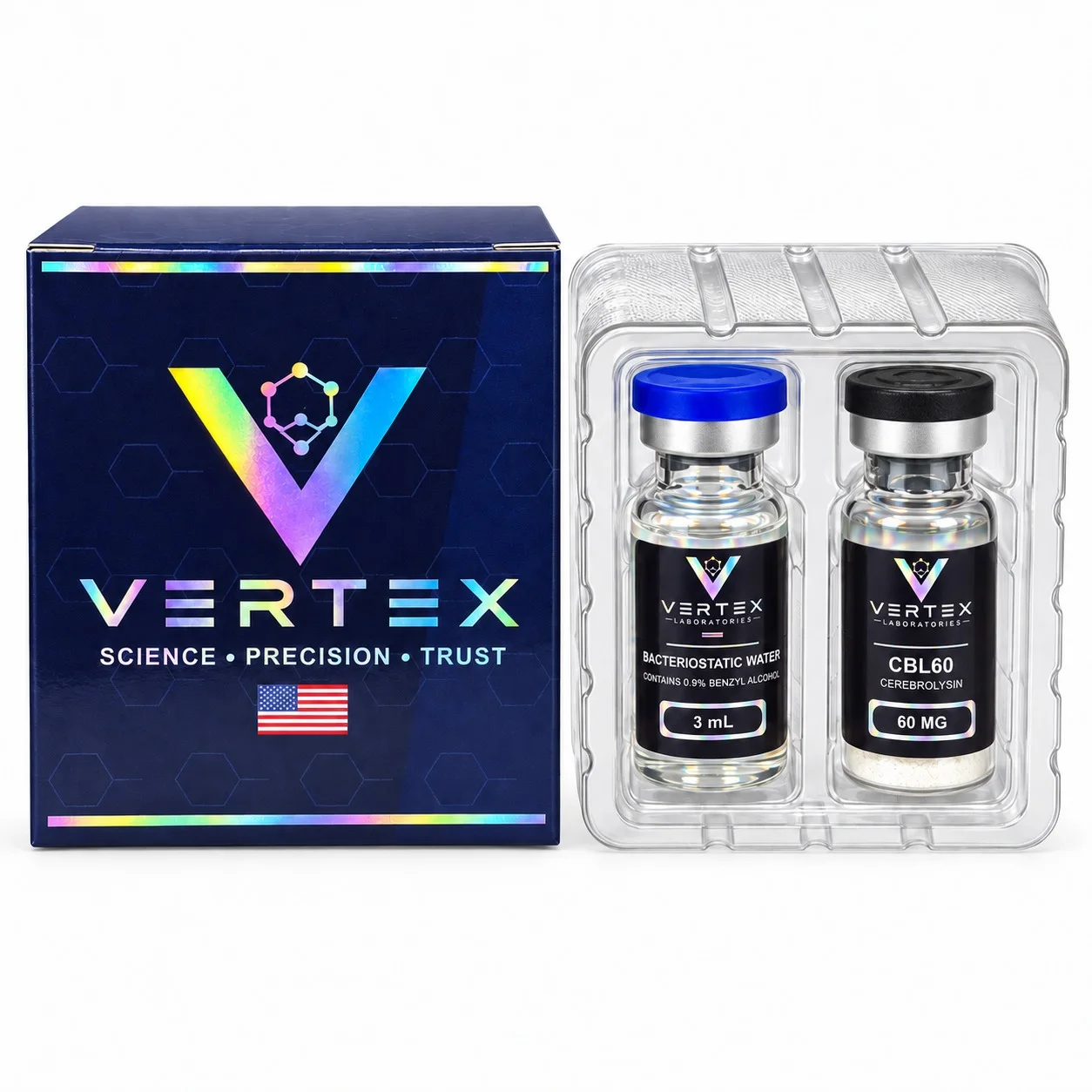 Vertex Cerebrolysin 60 mg (Pós AVC, Alzheimer e Demência) acompanha Água Bacteriostática 3 mL